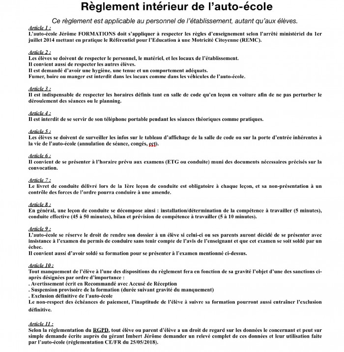 Règlement intérieur / Jérôme FORMATIONS 