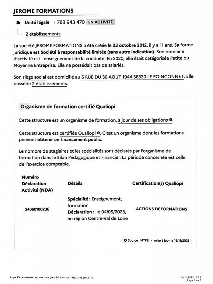 Infos Qualiopi Jérôme FORMATIONS