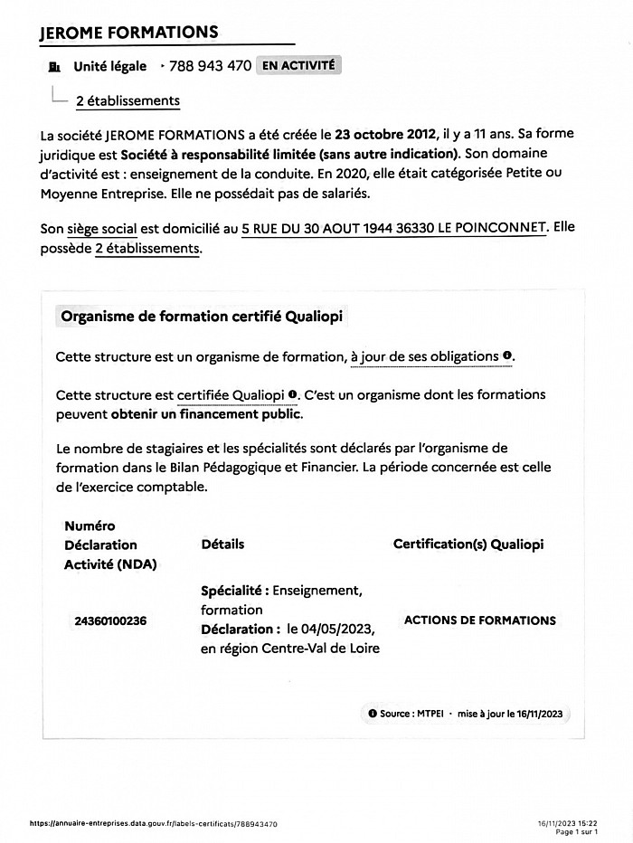 Infos Qualiopi Jérôme FORMATIONS