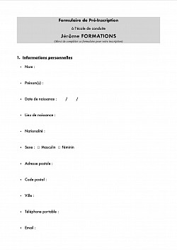 Formulaire pré inscription